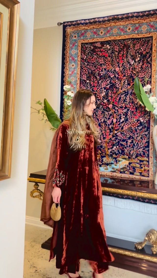 Rust Burgundy Hand-Finished Detailing Pakistani Suit – Look 81