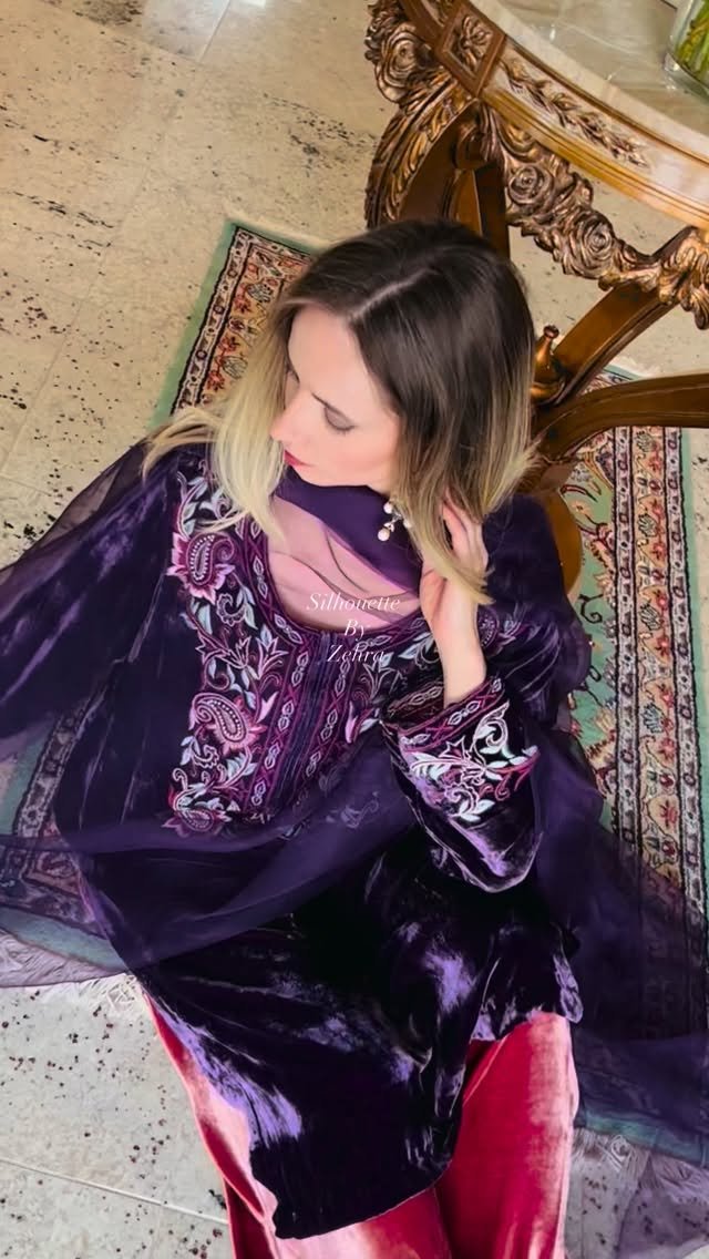 Royal Purple Kashmiri Embroidery Pakistani Suit – Look 51