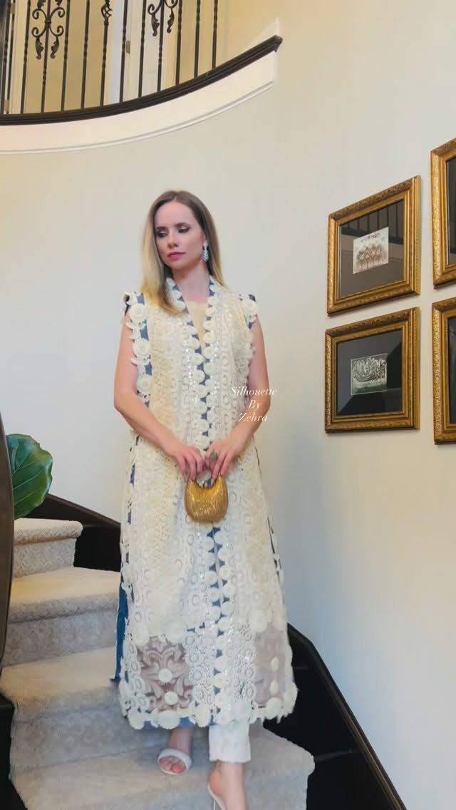 Ivory Crochet Detailing Pakistani Suit – Look 54