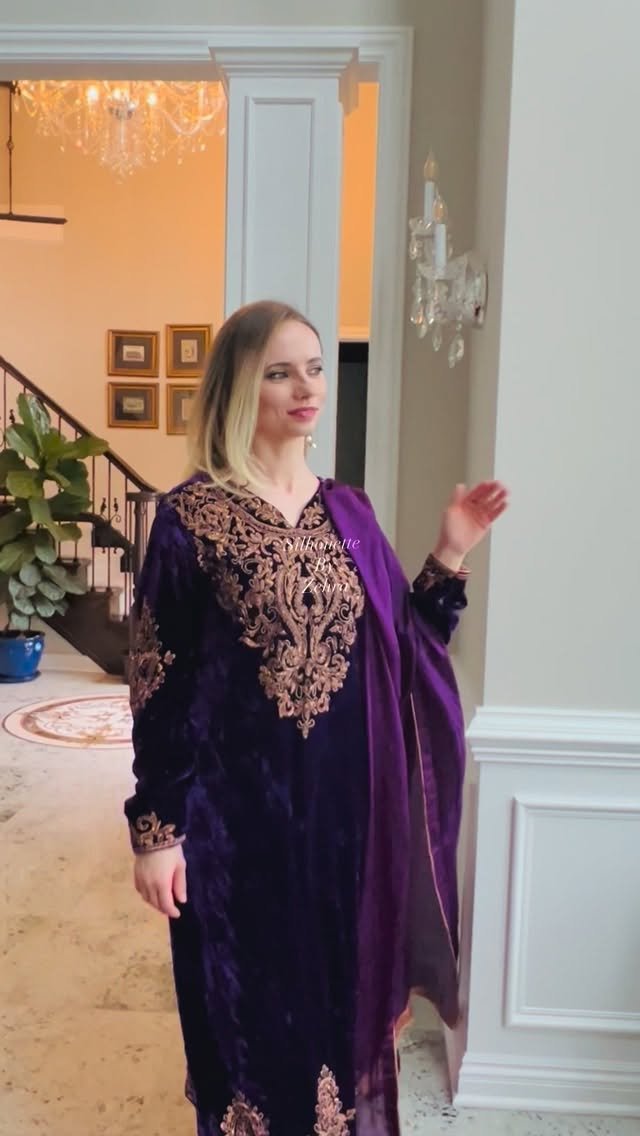 Deep Purple Hand-Finished Detailing Designer Ensemble – Look 43