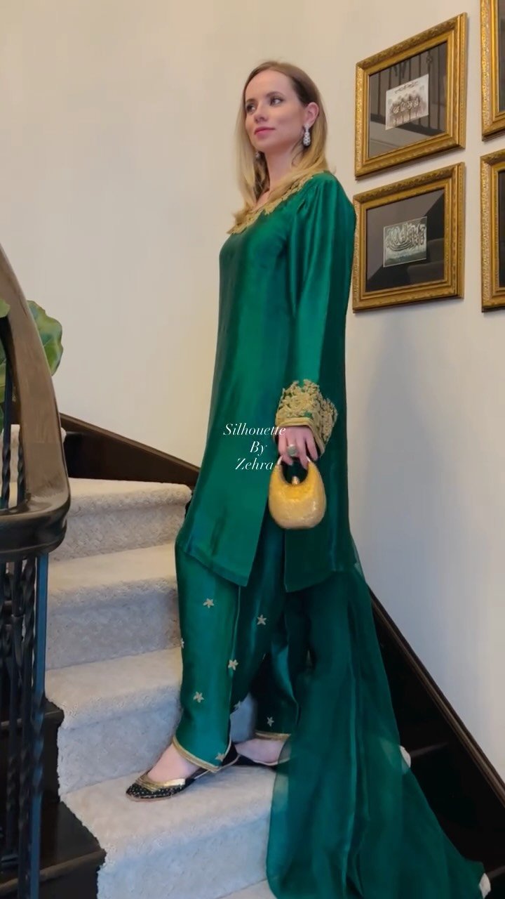 Emerald Green Zardozi Work Shalwar Kameez – Look 47