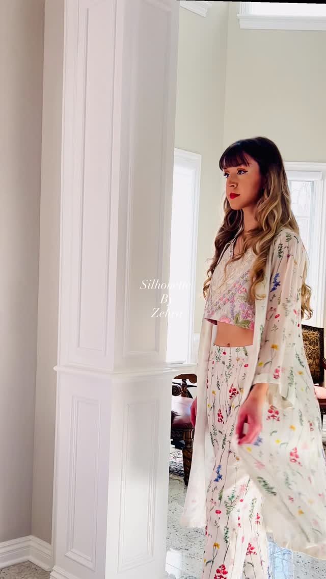 Ivory Floral Artisanal Detailing Silk Top Set – Look 29