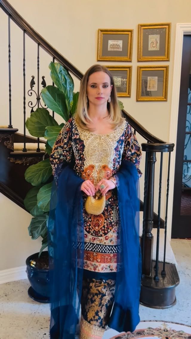 Teal Blue Hand Embroidery Pakistani Suit – Look 28