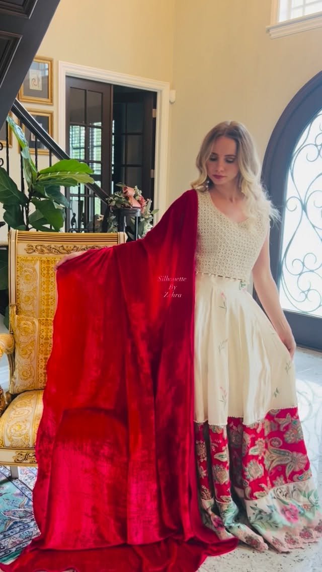 Red and Ivory Zardozi Work Lehenga Set – Look 23