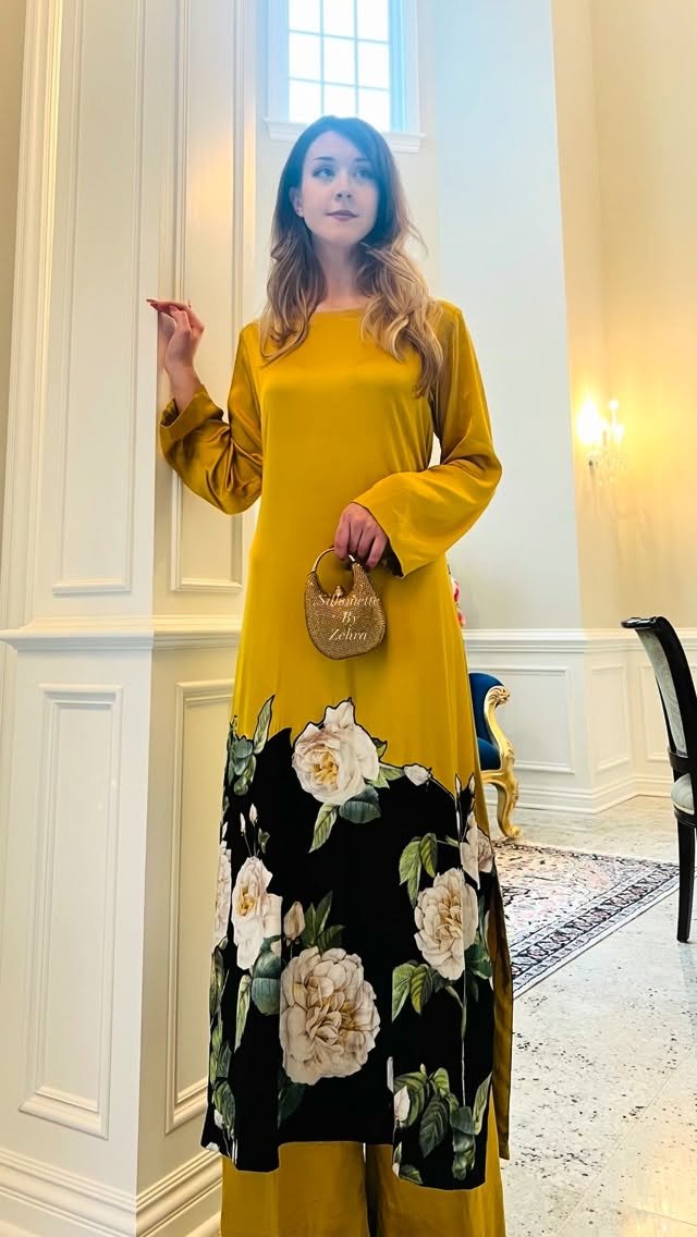 Mustard Yellow Artisanal Detailing Pakistani Suit – Look 22