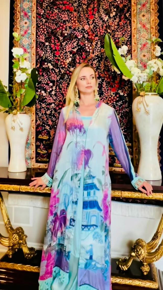 Aqua Blue Artisanal Detailing Designer Ensemble – Look 20