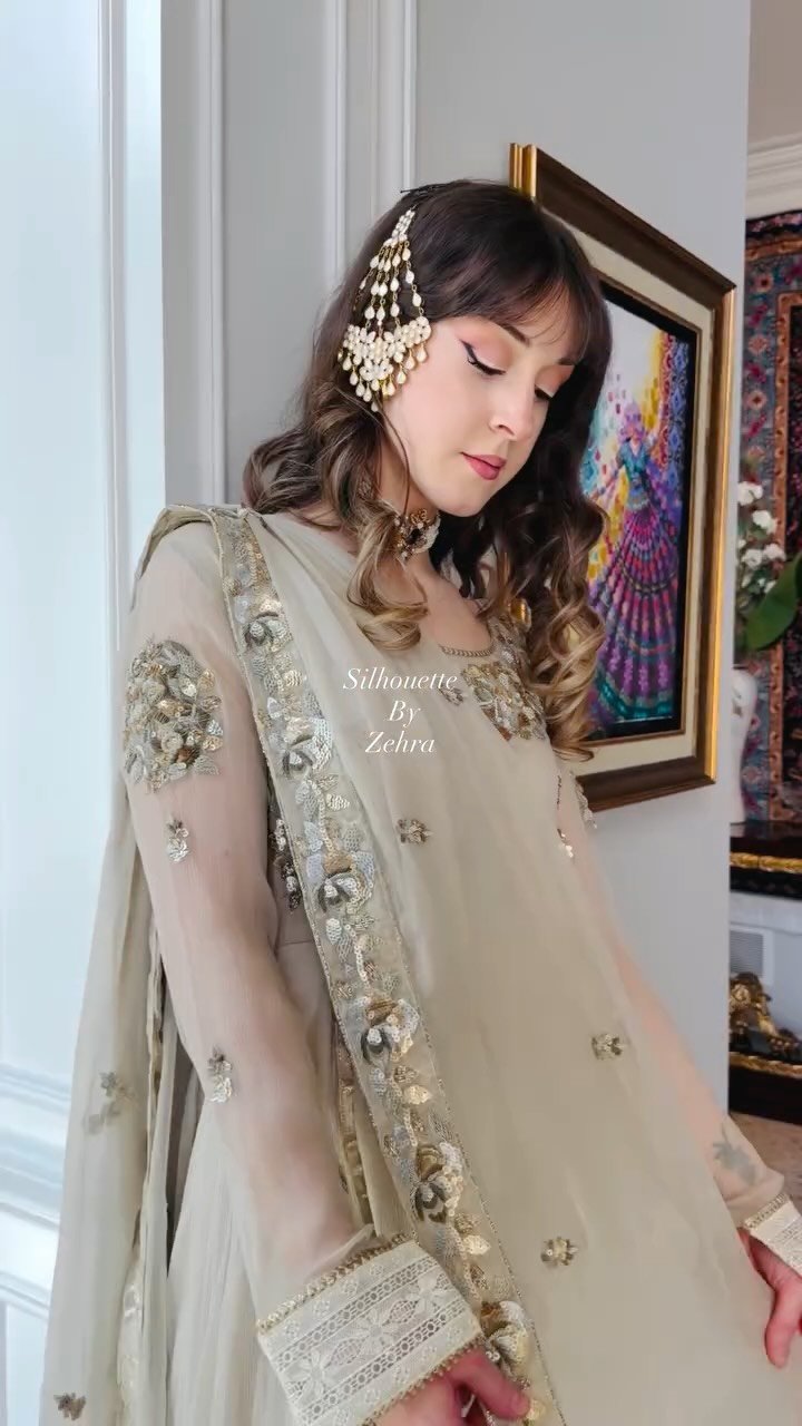Champagne Taupe Zardozi Work Pakistani Suit – Look 14