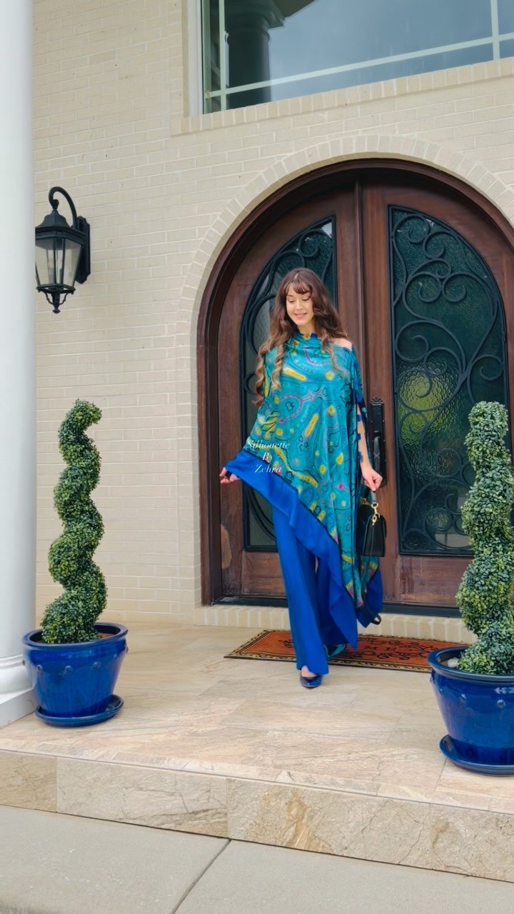 Turquoise Blue Hand-Finished Detailing Designer Ensemble – Look 04