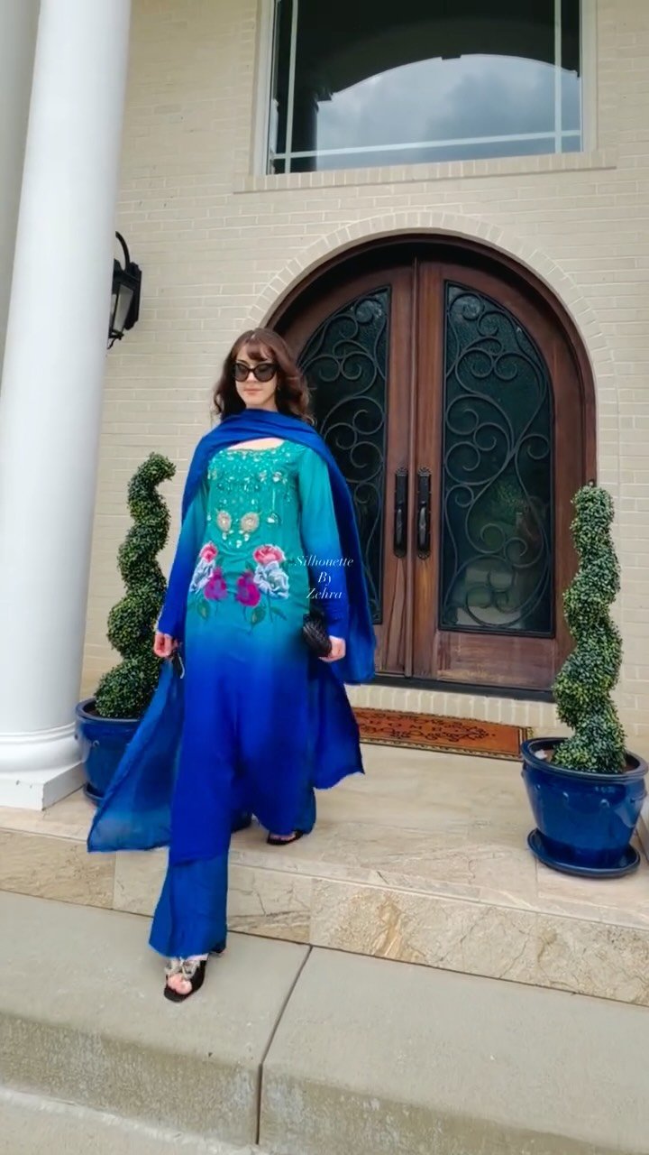 Royal Blue and Turquoise Hand Embroidery Pakistani Suit – Look 01